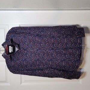 CL3-Denim & Flower Red White & Blue M LS Slim Fit Button Down Shirt